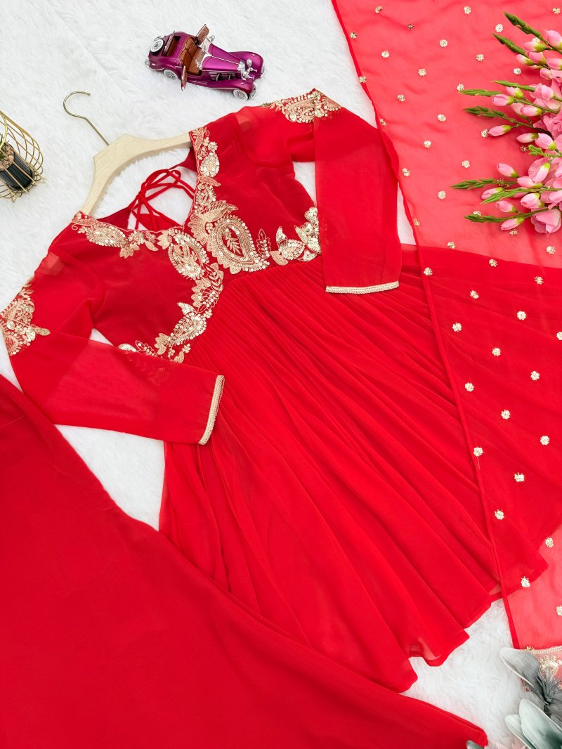 Ssc 680 Heavy Faux Georgette Embroidery Work Plazzo Suits
